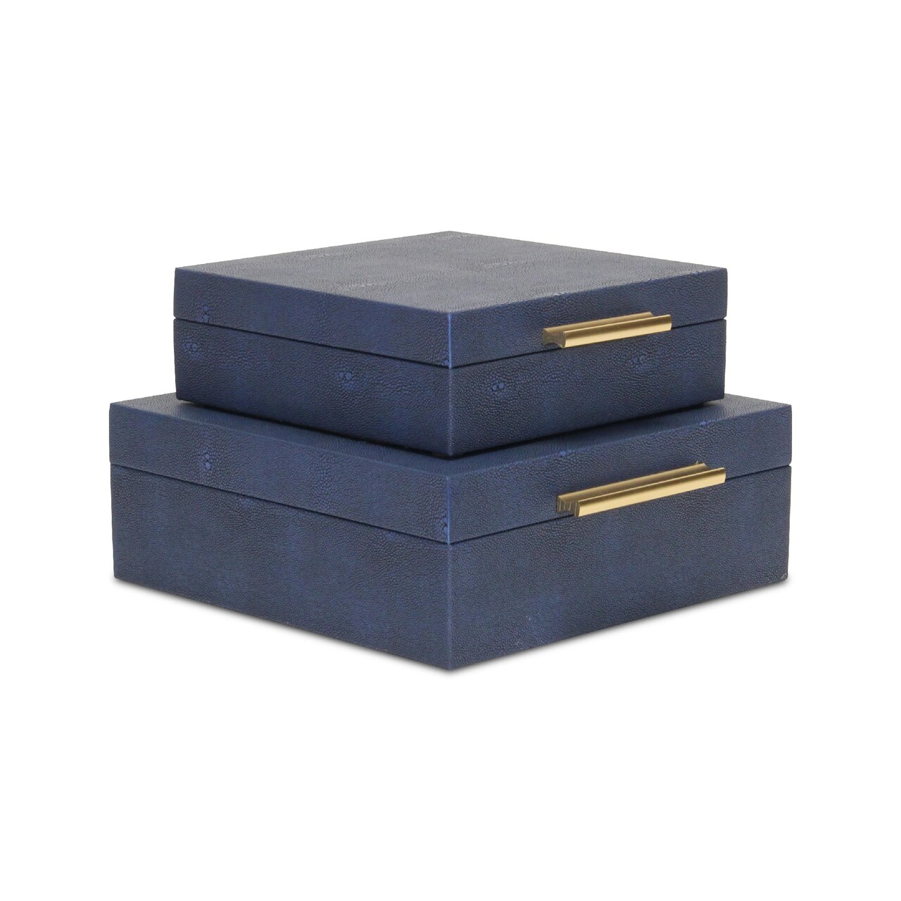 Contemporary Home Living Handcrafted Faux Shagreen Decorative Boxes - 10.5" - Navy Blue - Set of 2